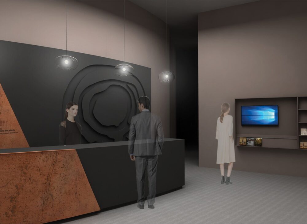 Göbeklitepe Ziyaretçi Merkezi karşılama ve bilgilendirme bankosu — Manifesto Design & Architecture