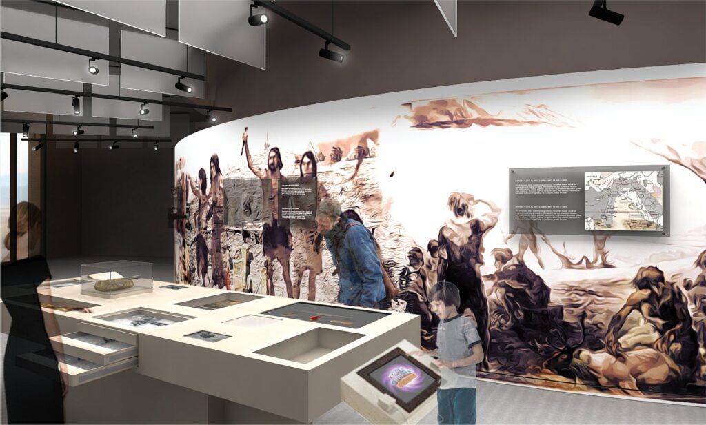 Göbeklitepe Ziyaretçi Merkezi vitrinli sergileme masaları — Manifesto Design & Architecture