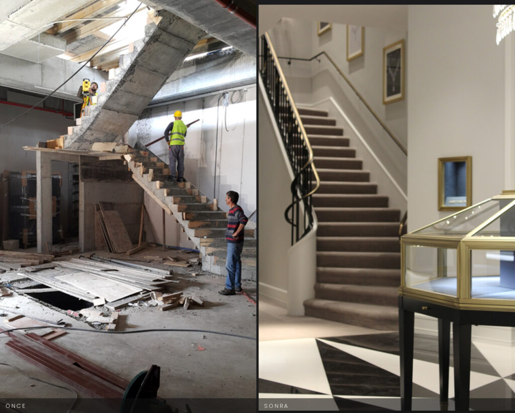 Harry Winston Emaar Square — merdivenin önce ve sonra karşılaştırması