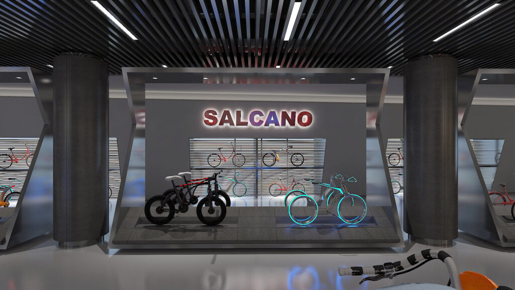 Salcano showroom — vitrin ve dış cephe teşhiri